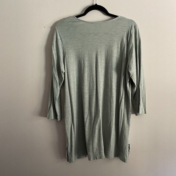 J.Jill Women M Green Cotton Modal Slub Crochet Trim V-Neck 3/4 Sleeves Tunic Top - Picture 11 of 11